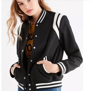 UO Silence + Noise Black Striped Varsity Jacket - Size Medium